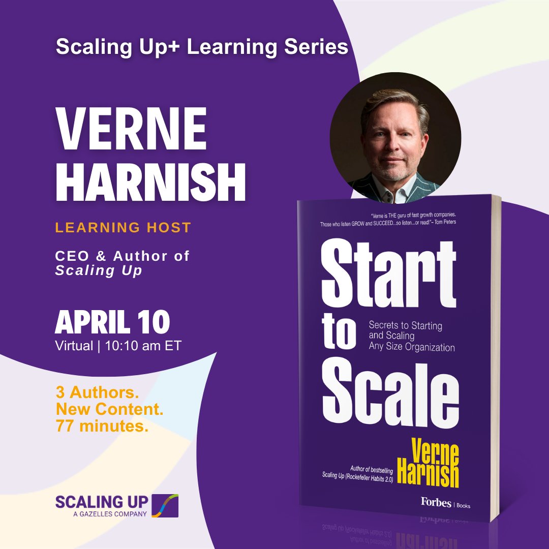 agilescaleup's tweet photo. LAST CHANCE! ‼️Join Scaling Up+ Virtual Learning Series TODAY, April 10, 10:10 AM ET, hosted by yours truly! Learn from 3 authors in 77 mins. FREE registration &amp; replay for your team 📌 https://t.co/V5WB3II5pF

#ScalingUp #VerneHarnish #Leadership #BusinessGrowth https://t.co/Z9GE9TNk1S