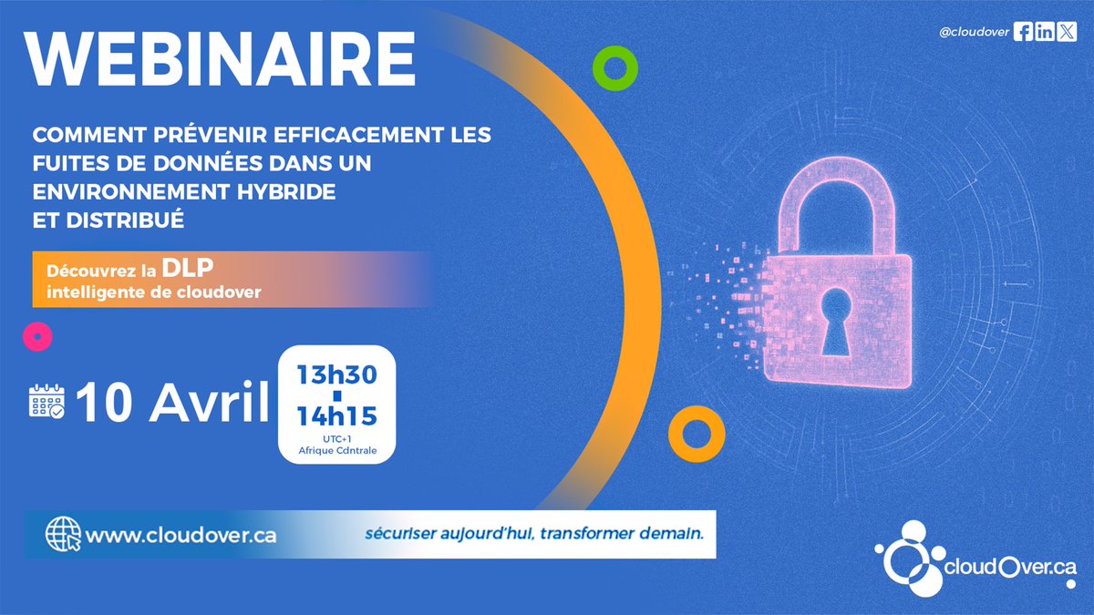 CloudoverInc's tweet photo. 🎯 C’EST LE JOUR J !

RDV à 13h30 pour un webinaire exclusif sur la DLP intelligente.

https://t.co/pbIN5RHb5e

#cloudover #DLP #webinaire #démo #cybersecurity #informatique #IA #dataprevention #datasecurity https://t.co/iqGZJLWq7D