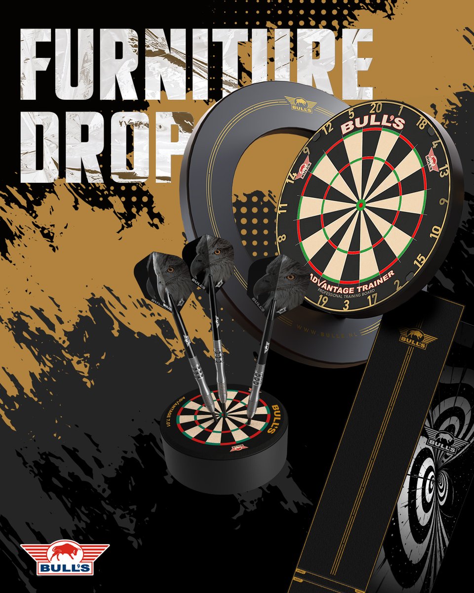 BullsDartsNL's tweet photo. 𝗕𝗨𝗟𝗟'𝗦 𝗡𝗟 𝗣𝗥𝗢𝗗𝗨𝗖𝗧 𝗗𝗥𝗢𝗣! 🎯
Upgrade your darts game with the latest gear from Bull’s NL!

A new Trainer Dartboard, Advantage Surround, two dart mats and a mini display! Available NOW at your favorite (online) darts retailer. https://t.co/hvGMypKnUL