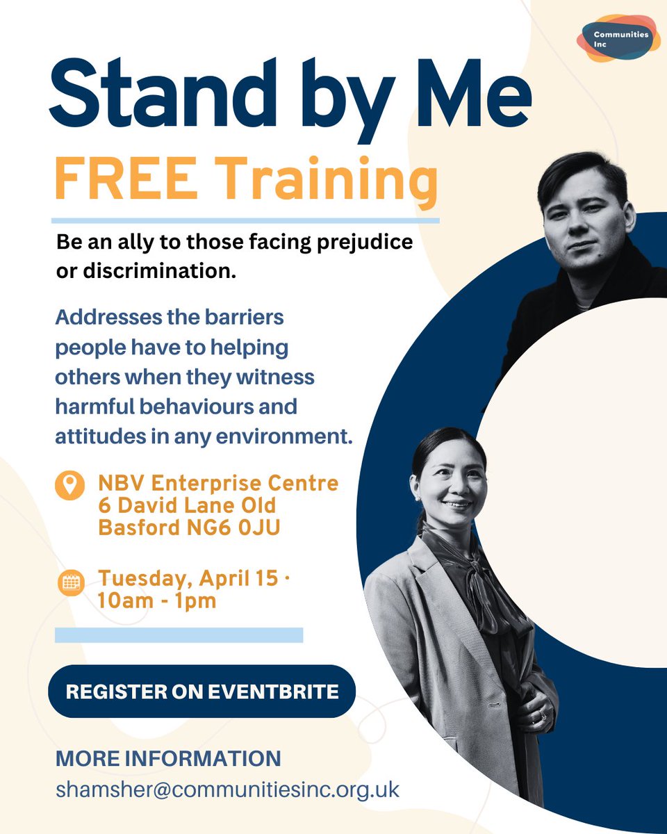 👥 FREE Stand By Me Training 
This 3-hour interactive session will equip you with the tools to challenge prejudice, support those affected by harmful behaviour, and foster truly inclusive spaces.

Book your FREE spot here:
eventbrite.co.uk/e/free-stand-b…

#BystanderIntervention