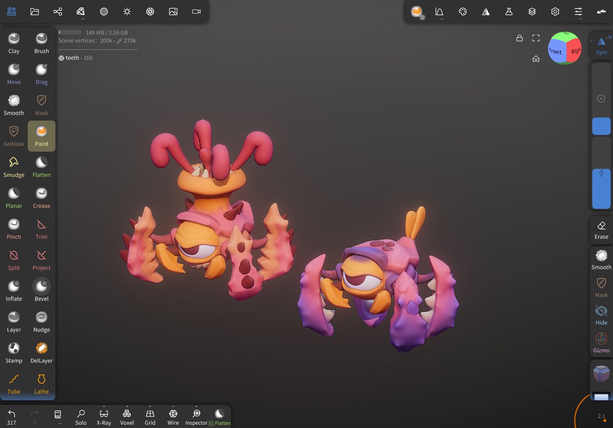 Nodragem's tweet photo. On a roll designing new enemies for John Space with @nomadsculpt. The crab on the left will be throwing sticky balls that slow down or stuck the player before to attack them. The other crab is more of a swarm enemy.

Can't wait to get them into #GodotEngine ! https://t.co/ZShb2NdZcD