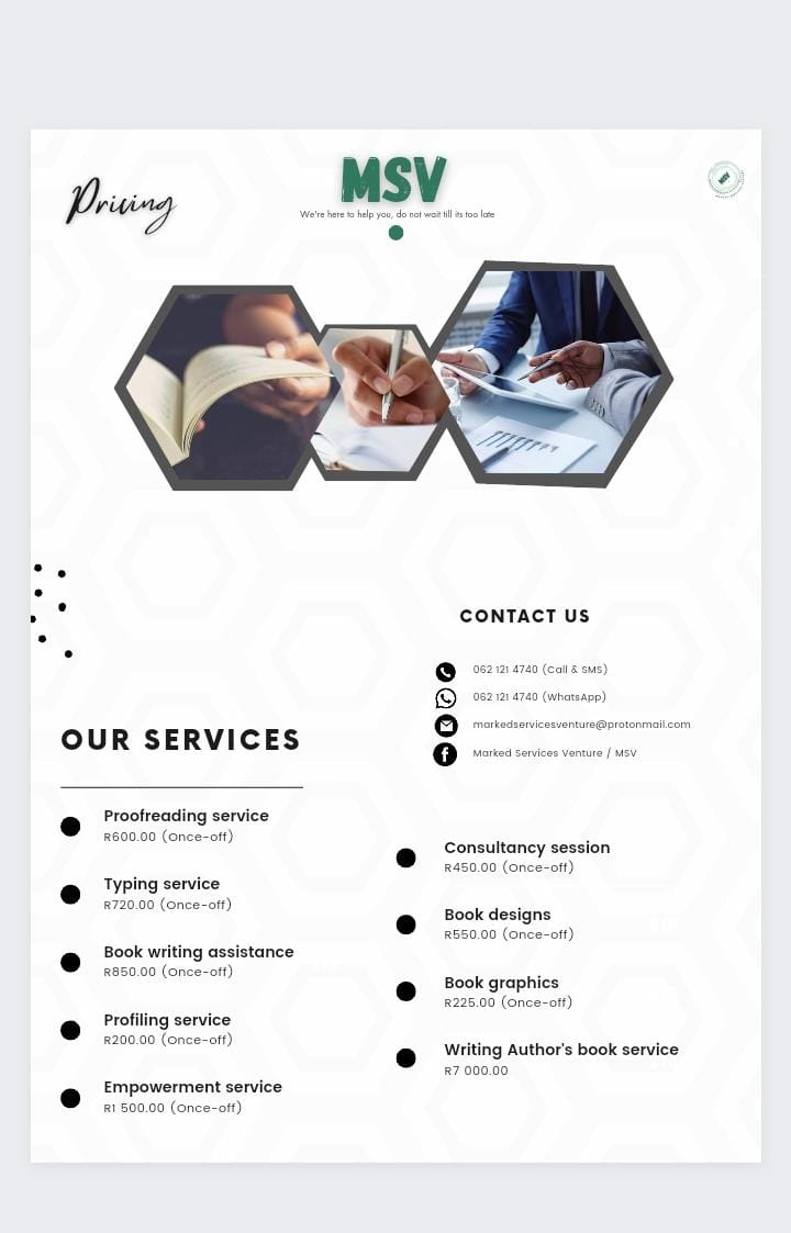 moholoane_t's tweet photo. Goeie dag!! Fam! Are you wanting to publish your own publication these days? Are you wanting to register your own Business Environment which is widely known as a Form of Ownership or Company today? We are the aid for you. Details are on the Poster below. Make that call. Enjoy https://t.co/rIYlbv9E8s