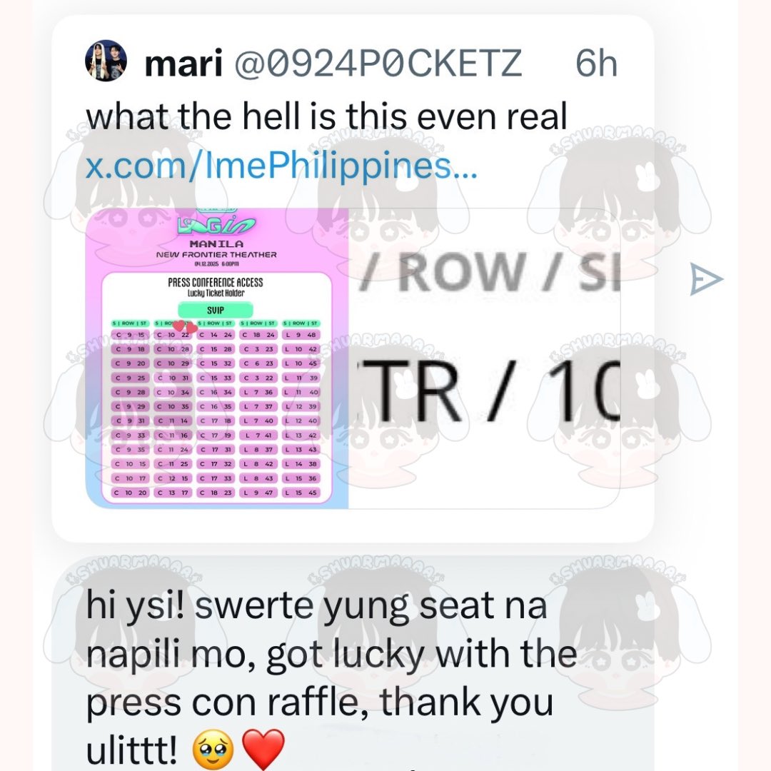 shuarmaaaa's tweet photo. client won for the press conference 🥹🩷
#tpa_by_ysi
#PressConference #NCTWiSHAsiaTour #NCTWISH2025 #NCTWISH #NCTWISHLOGinManila #LOGin #NCTzenWISH #TicketNet #NCTWISHManila2025 #StayTuned #FAQ #NewFrontierTheater #iMePhilippines #iMeGlobal #iMe #SMEntertainment https://t.co/GmUxTs4vPu