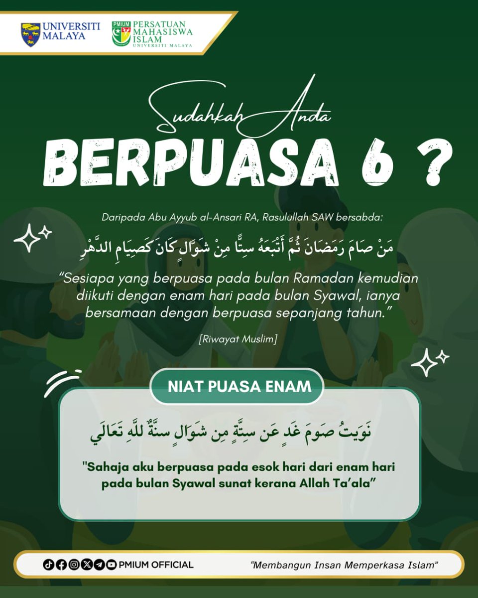 pmium1956's tweet photo. ⚜️[ 𝐒𝐔𝐃𝐀𝐇𝐊𝐀𝐇 𝐀𝐍𝐃𝐀 𝐁𝐄𝐑𝐏𝐔𝐀𝐒𝐀 𝟔? ]⚜️

Ambilah peluang yang masih berbaki ini untuk menyempurnakan puasa enam hari di bulan Syawal.
"𝙈𝙚𝙢𝙗𝙖𝙣𝙜𝙪𝙣 𝙄𝙣𝙨𝙖𝙣, 𝙈𝙚𝙢𝙥𝙚𝙧𝙠𝙖𝙨𝙖 𝙄𝙨𝙡𝙖𝙢"
#PMIUM24/25  
#MembangunInsanMemperkasaIslam https://t.co/fyD9unXreo