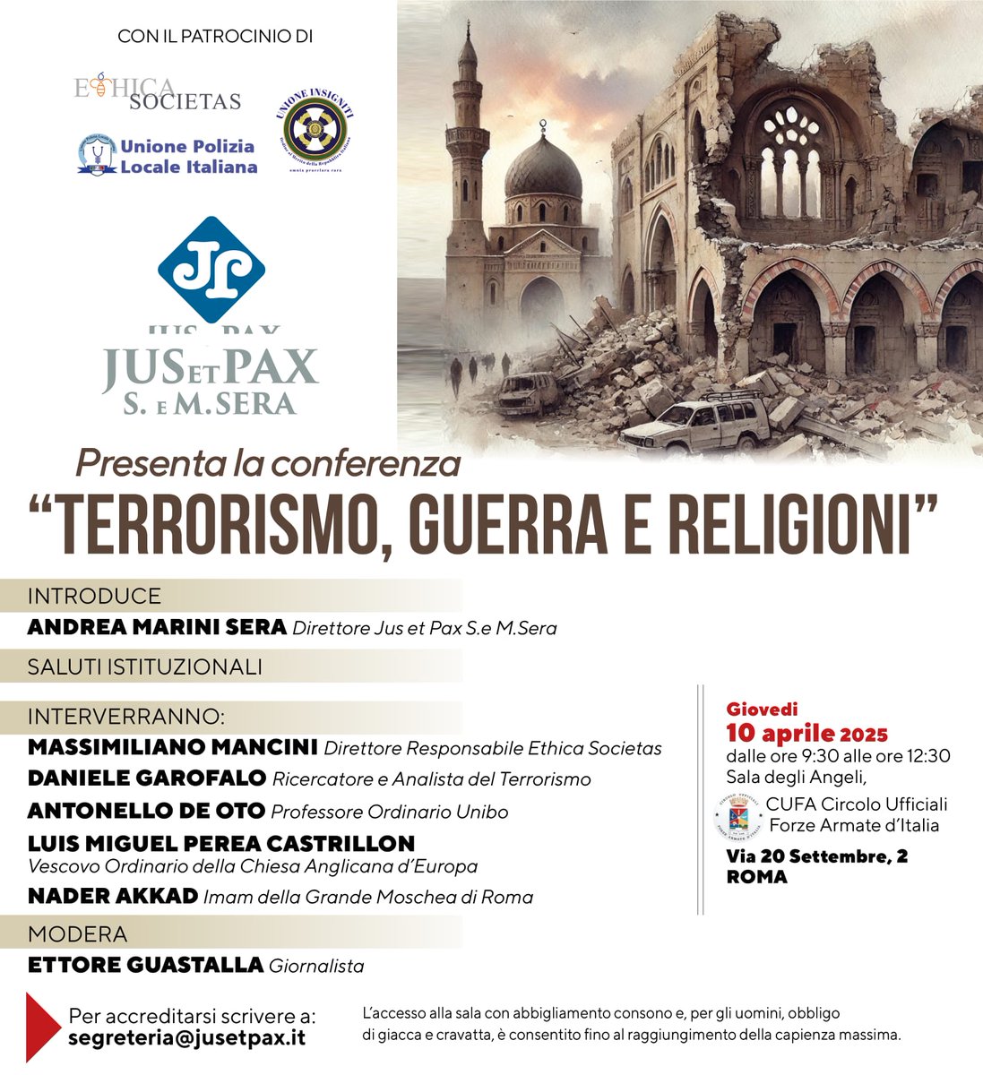 CONVEGNO JUS et PAX " S. e M.Sera" TERRORISMO, GUERRA E RELIGIONI con <a href="/MariniSera/">Andrea Marini Sera</a> <a href="/MaxMancini/">Massimiliano Mancini</a> <a href="/G88Daniele/">Daniele Garofalo</a> <a href="/EttoreGuastalla/">Ettore Guastalla</a> <a href="/NaderAkkad/">imam Dr. Nader Akkad, PhD</a> @LuisMiguelPerea 
#terrorismo #guerra #religioni #geopolitica #politics #Geopolitics