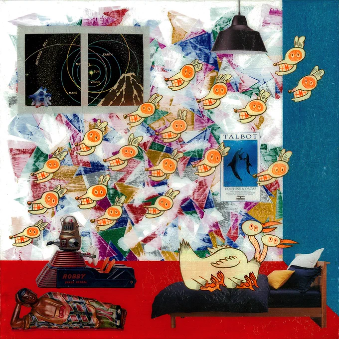 Merry #PORTFOLIODAY2025 #PortfolioDay !I'm a Japanese artist. I create analog works that combine painting, drawing and collage. There are many other works in my HIGHLIGHTS, so please check them out. I hope that all artists will have inspiration and impulse. Have a nice day. 