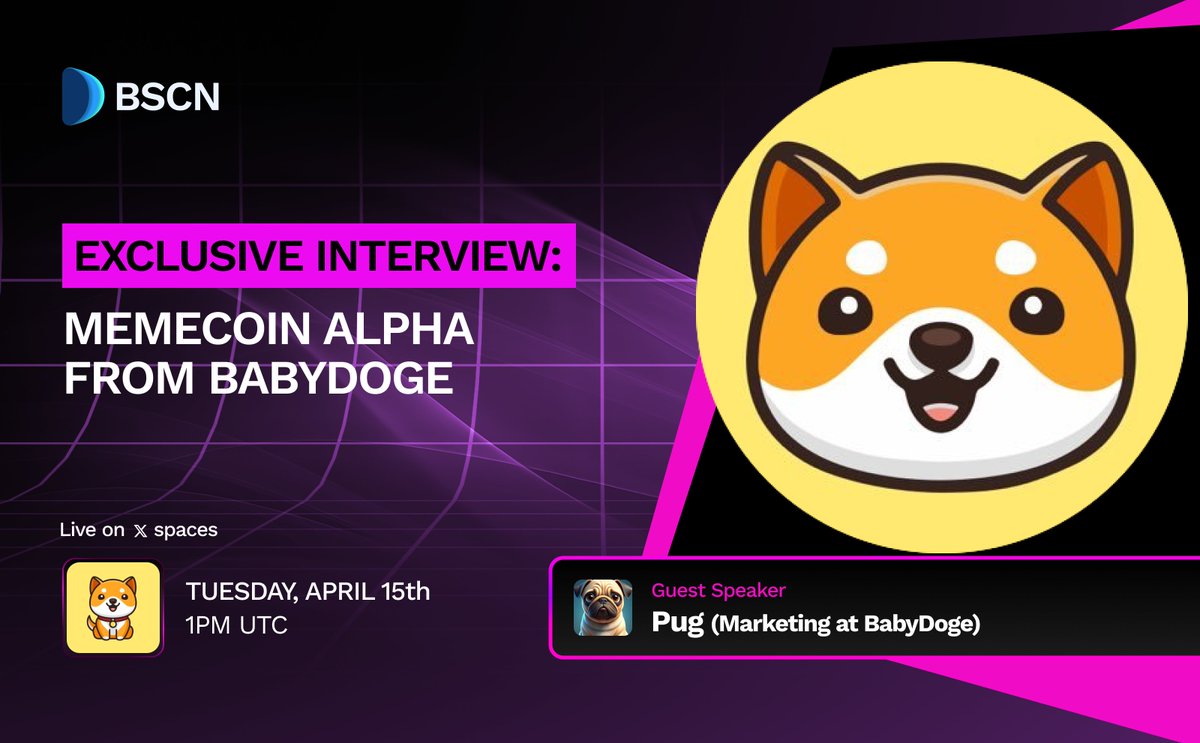 🎙 EXCLUSIVE INTERVIEW: BABYDOGE 🎙

Join us on Tuesday April 15th when we go live with a @BNBChain OG... <a href="/babydoge/"></a>

🗓 Date: Tuesday, April 15th
🕐 Time: 1pm UTC
🔗 Official Link: x.com/i/spaces/1lPKq…

Don't miss out on alpha from an undisputed $BNB champion...