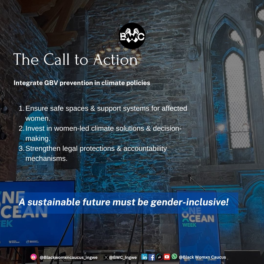 BWC_ingwe's tweet image. As climate change deepens inequalities, it disproportionately affects women, increasing their vulnerability to GBV. 

We call for integrated solutions that address both the climate crisis and the protection of women’s rights and safety. 

#OneOceanWeek 
#OrganizingForSurvival