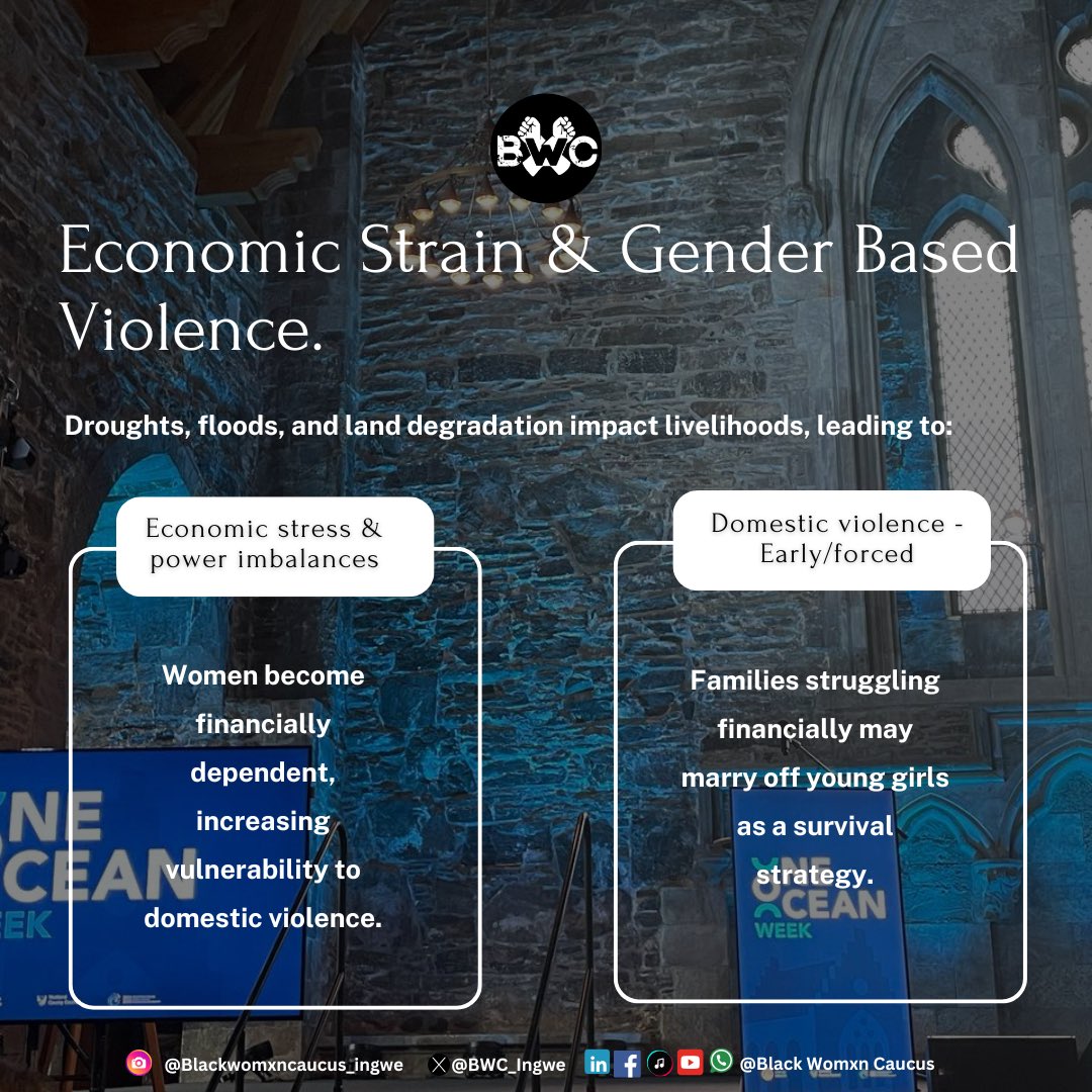 BWC_ingwe's tweet image. As climate change deepens inequalities, it disproportionately affects women, increasing their vulnerability to GBV. 

We call for integrated solutions that address both the climate crisis and the protection of women’s rights and safety. 

#OneOceanWeek 
#OrganizingForSurvival