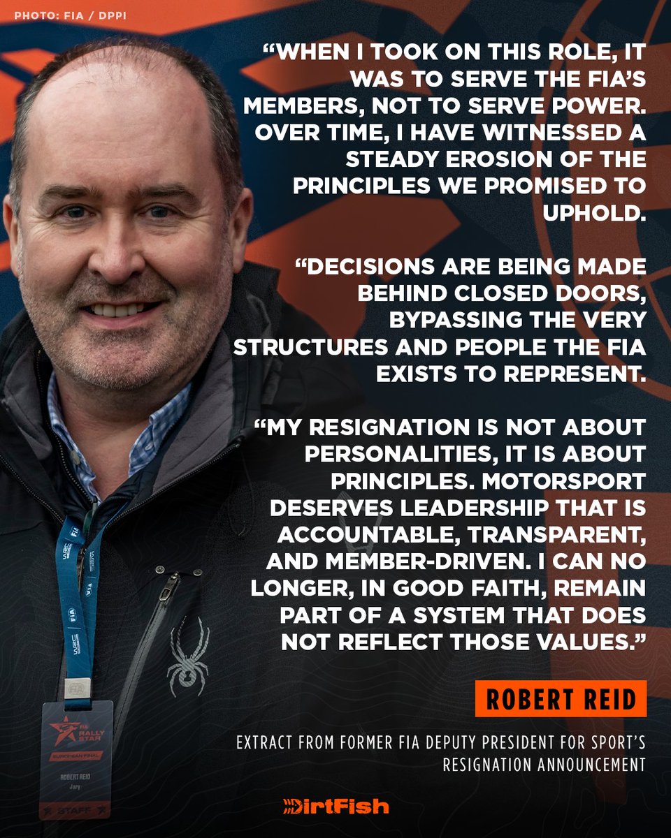 Robert Reid on his resignation as FIA deputy president for sport 📢

Full story 👉 dirtfish.com/rally/wrc/reid…