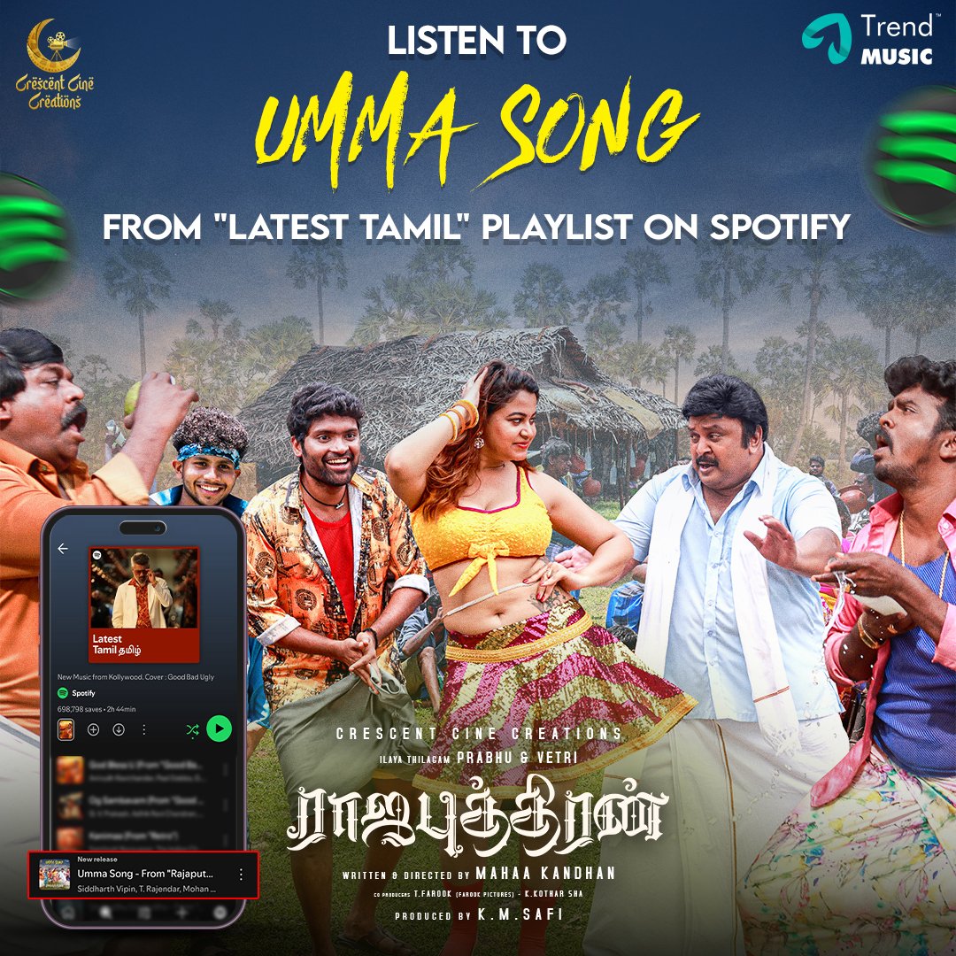 TrendMusic (@trendmusicsouth) on Twitter photo Must-Add Tamil Song 🔥
Listen to #UmmaSong from #RAJAPUTHIRAN movie added on " Latest Tamil - Playlist " on <a href="/Spotify/">Spotify</a>!!
youtu.be/cobMgi9jJQs
A <a href="/sidvipin/">Siddharth Vipin</a> Musical🎧
🖊️ <a href="/Lyricist_Mohan/">mohanrajan Lyricist</a>
🎤 #TR
⭐️ing #Ilathilagamprabhu <a href="/act_vetri/">Vetri</a>
#RajaputhiranMovie #Spotify #TrendMusic Must-Add Tamil Song 🔥
Listen to #UmmaSong from #RAJAPUTHIRAN movie added on " Latest Tamil - Playlist " on <a href="/Spotify/">Spotify</a>!!
youtu.be/cobMgi9jJQs
A <a href="/sidvipin/">Siddharth Vipin</a> Musical🎧
🖊️ <a href="/Lyricist_Mohan/">mohanrajan Lyricist</a>
🎤 #TR
⭐️ing #Ilathilagamprabhu <a href="/act_vetri/">Vetri</a>
#RajaputhiranMovie #Spotify #TrendMusic