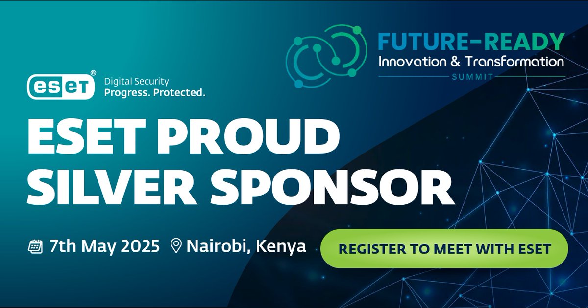 ESET East Africa is proud to sponsor the FUTURE-READY Summit, 7 May 2025! Don’t miss ESET Cybersecurity Engineer, Allan Juma, as he presents on “The Role of Cybersecurity in Digital Transformation”

#ESET #ProgressProtected #FutureReady