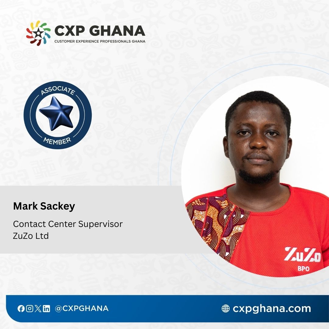 Join us in welcoming Mark Sackey to the CXP Ghana community! 🎉

We’re excited to have him on board as an Associate Member. Let’s continue driving customer experience excellence together! 💪📞

#CXPGhana #AssociateMember #CustomerExperience #ZuZoBPO #CXLeadership