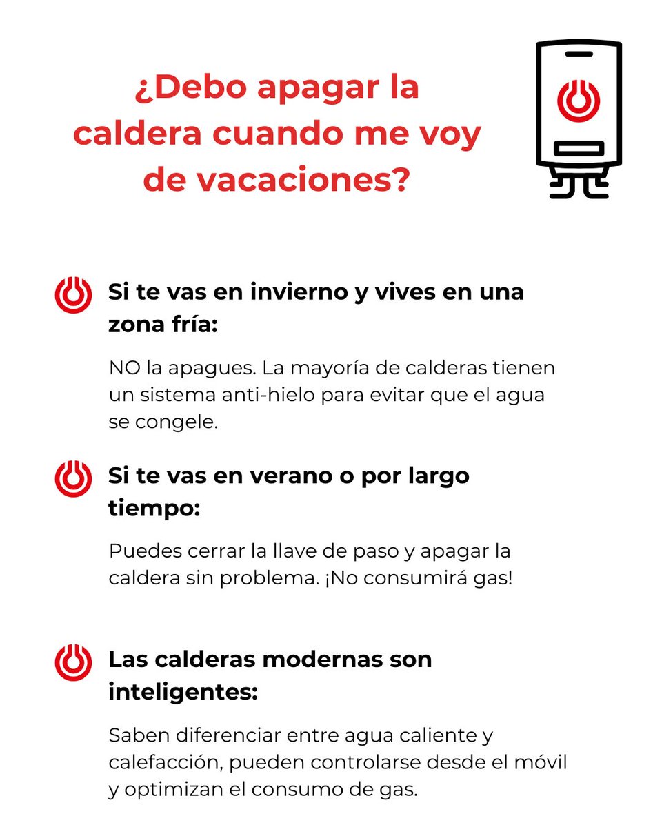 PrimagasE's tweet photo. Semana Santa a la vista👀

✔️ Zona fría: deja la caldera encendida
✔️ Verano o muchos días fuera: apágala
✔️ Caldera moderna: modo ahorro

Recuerda revisar presión, limpieza y mantenimiento.
Para más información, busca nuestro post en el blog de la web
#Primagas #ConsejosPrimagas https://t.co/Z1RT7j7Cxm