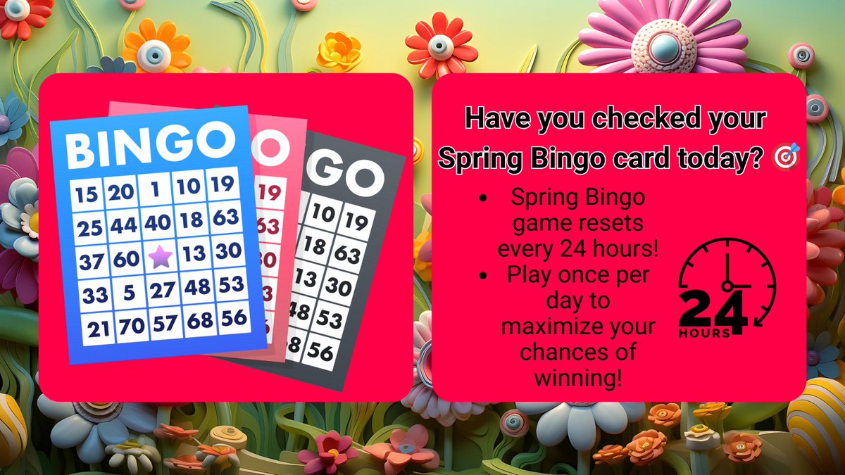 CointiplyFaucet's tweet photo. Have you checked your Spring Bingo card today? 🎯

🧩 It resets every 24 hours—so every day is a new shot at rewards!
💰 Complete offers & surveys for a 20% instant bonus while you play!
Don’t miss out on today's chances—head to Cointiply and fill those squares! 🔥
#SpringBingo #DailyBonus #Cointiply