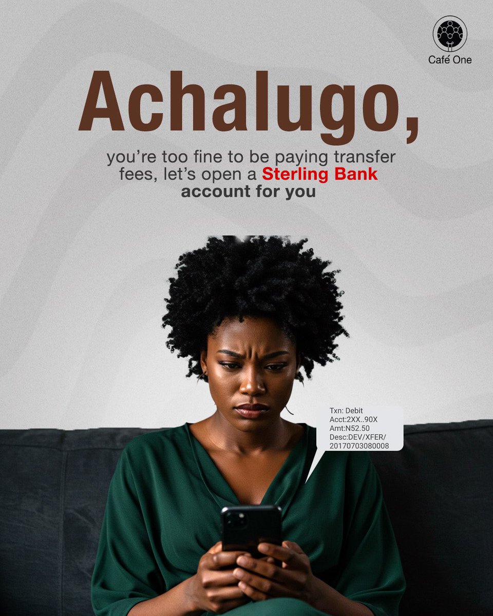Cafeonenig's tweet image. Let a proper titled man take the fees off you 😉

Visit a Café One near you to open a Sterling Bank account today.

#CafeOne #ZeroTransferFees
