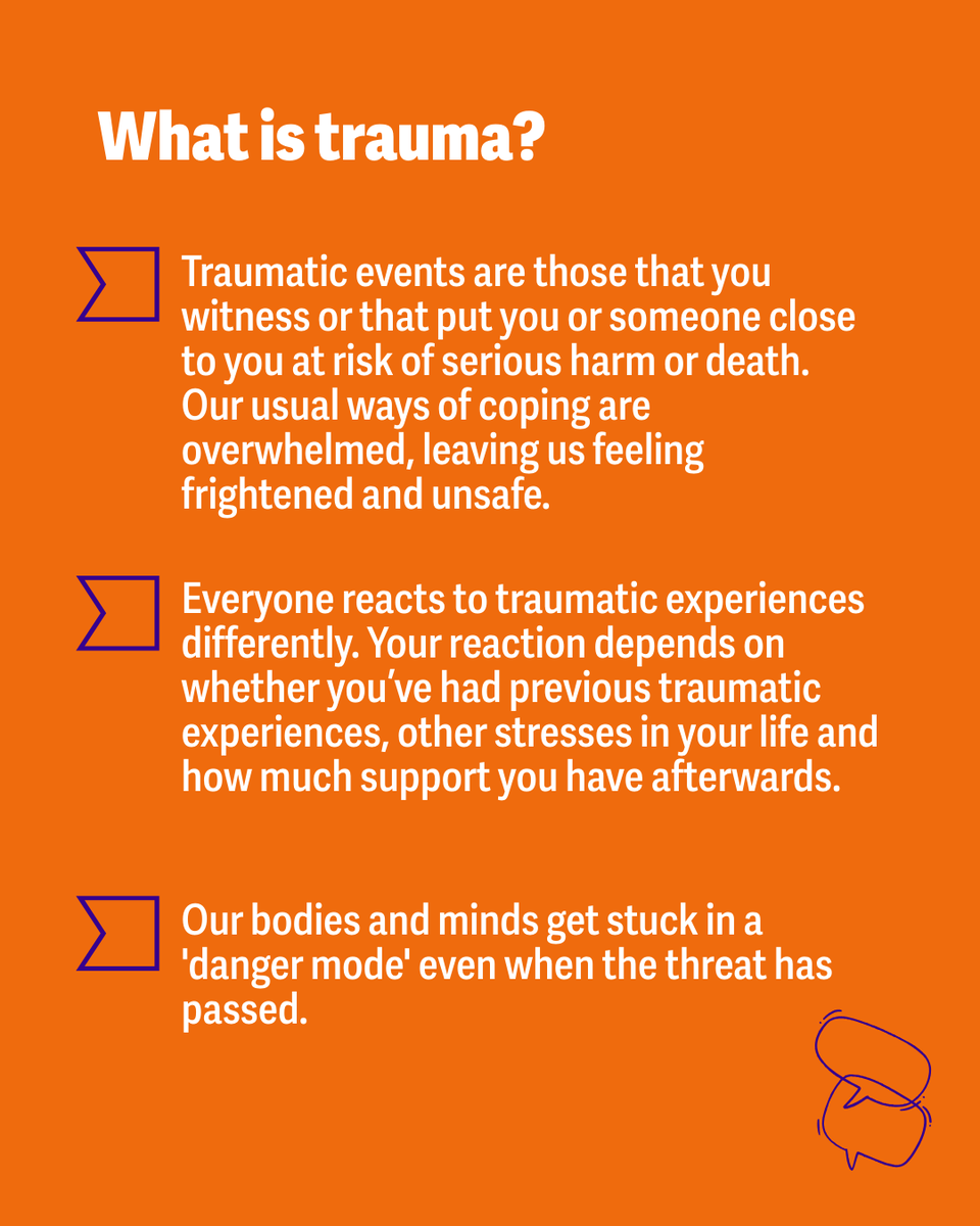 mentalhealth's tweet photo. Trauma is a complex experience. It can be hard to define, or to speak about, because it affects everyone differently.

It's never too late to get help with the effects of trauma, no matter how long ago it occurred. Learn more here: https://t.co/CBD85TSEsC https://t.co/rOzWBqsUYv