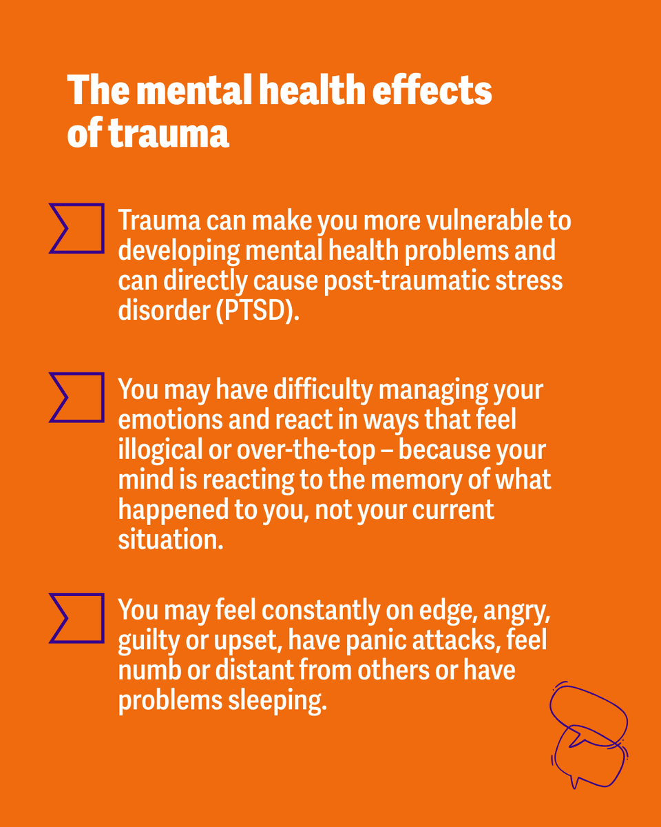 Trauma is a complex experience. It can be hard to define, or to speak about, because it affects everyone differently.

It's never too late to get help with the effects of trauma, no matter how long ago it occurred. Learn more here: bit.ly/42pvtAO