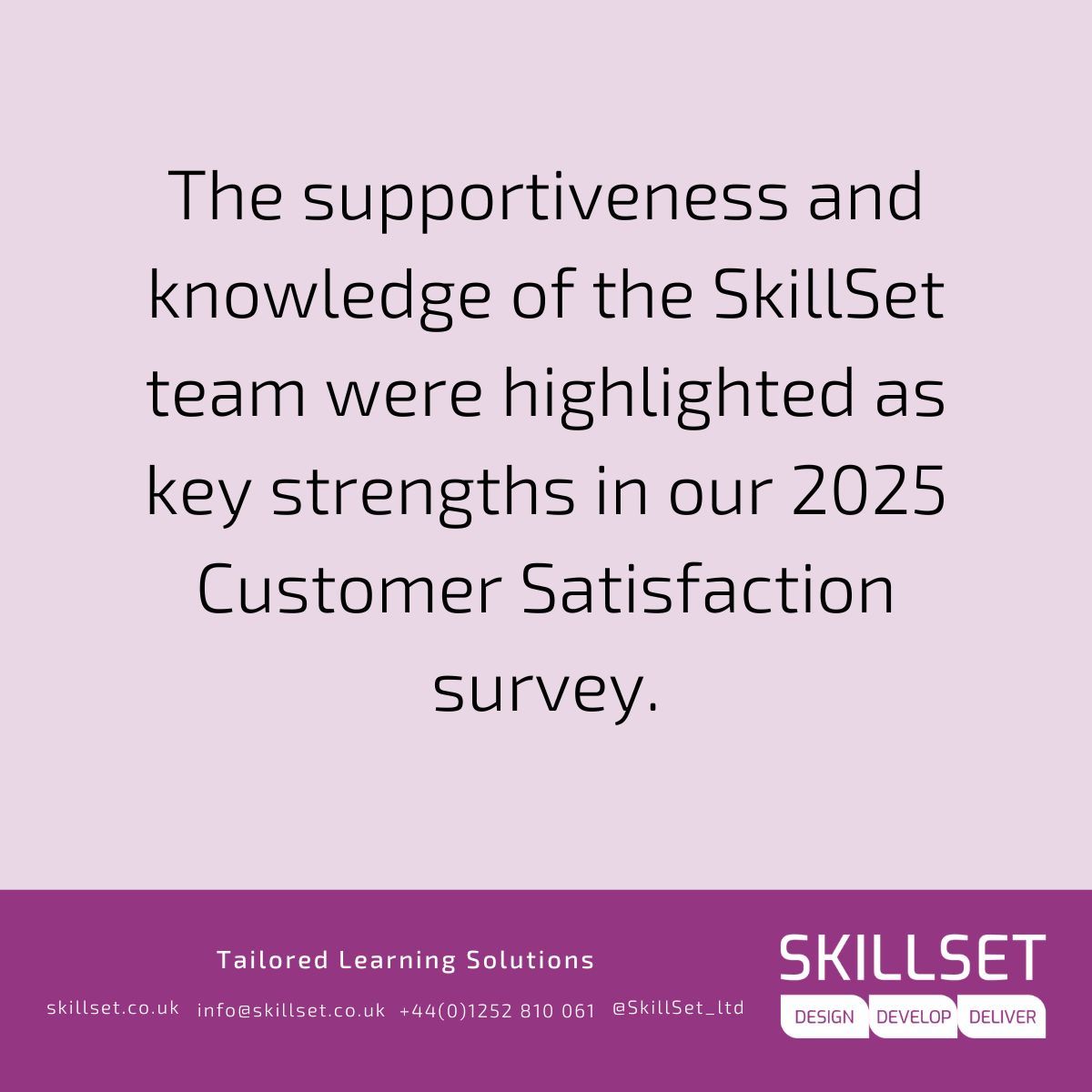 The supportiveness and knowledge of the SkillSet team were highlighted as key strengths in our 2025 #CustomerSatisfaction survey. Read more here: skillset.co.uk/skillset-custo…