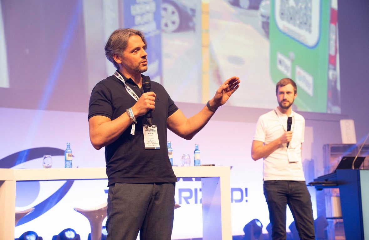 In our third session this morning, we were joined by Manuel Bohé &amp; Lukas Sokefeld who demonstrated a live GPS hacking of a #transport delivery and discussed real-world attacks and how cybercriminals are able to exploit vulnerabilities in everyday technology.