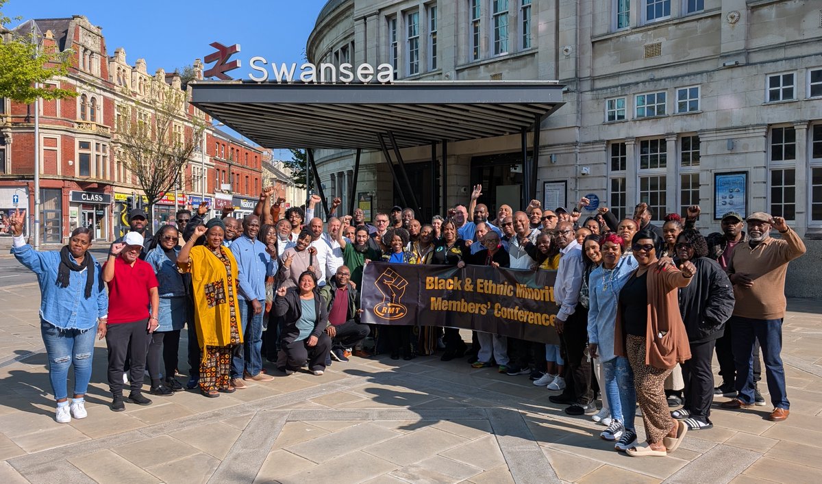 A wonderfully well attended <a href="/RMTunion/">RMT</a> Black &amp; Ethnic Minority Members Conference 2025 convenes in sunny Swansea 😎