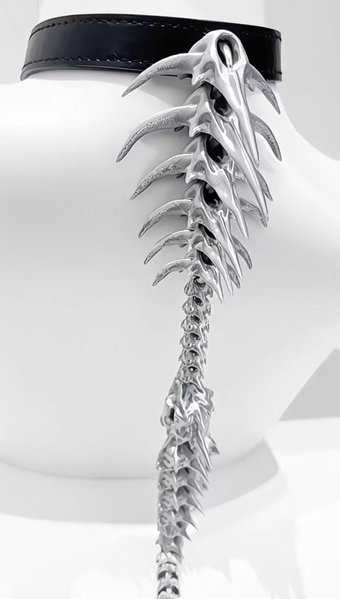 ManusxMachina's tweet photo. 脊椎チョーカー（Silver） 
https://t.co/2TcSww6C5y 
暗黒と美が交差するアートピース。闇を纏うようなゴシック美学が際立つ、脊椎を模したチョーカー。まるで背後から異形の存在が伸びているかのような幻想的でダークなムードを醸し出します。背中に刻まれたのは、静かなる反抗の意志。 https://t.co/vrqoAComG5