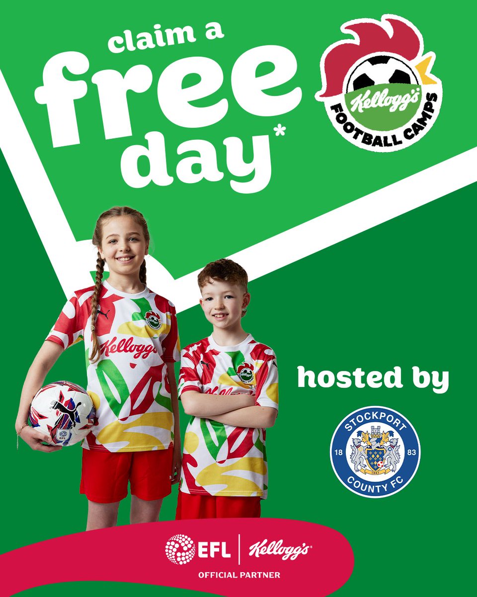 Book your FREE place at #KelloggsFootballCamps &amp; be entered to win a Kellogg’s x PUMA shirt! 

🥣 Buy a promotional pack
📲 Go to bit.ly/42pDQfM &amp; enter the unique cereal box code
⚽ Secure a Camp place at your local EFL Club

∗T&amp;Cs: rb.gy/s4yudz

#AD