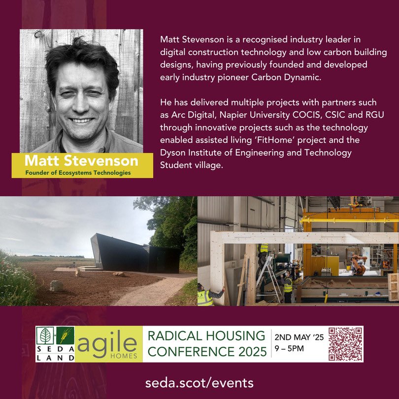 Innovation in low carbon, digital MMC is why Matt Stevenson is a Housing Radical! Recognised as an industry leader in digital construction technology &amp; innovative low-carbon building design, Matt’s work at Ecosystems Technologies exemplifies why he’s one of our speakers. 
Are you