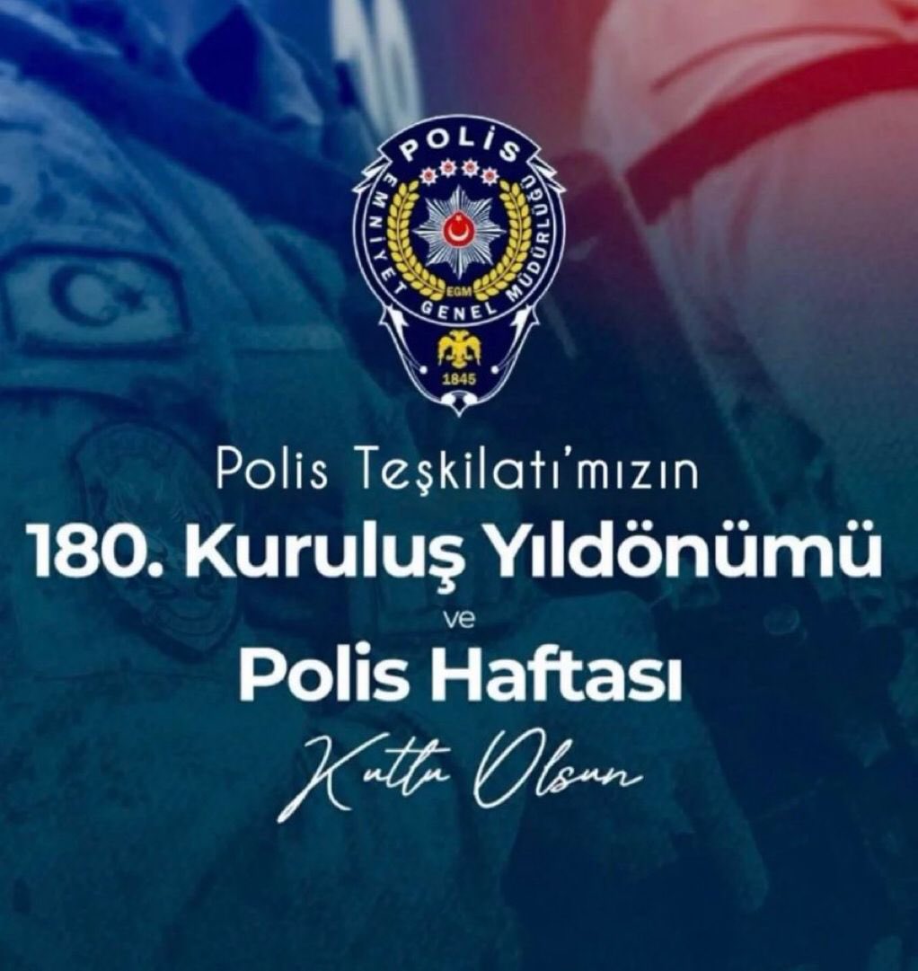 Huzurumuzun ve güvenliğimizin teminatı Türk Polis Teşkilatımızın kuruluşunun 180'inci yıl dönümünü ve #PolisHaftası'nı kutluyorum. 🇹🇷