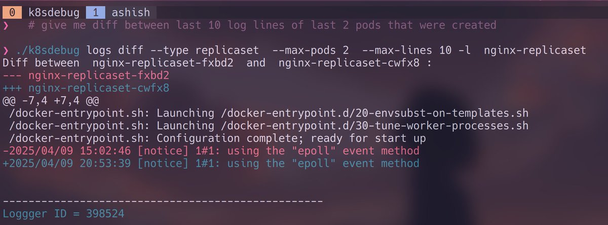 assheis's tweet photo. I was working on a file system based K8s logs persistent tool that can do some smart queries even when not connected to cluster.  How about the below query? Do you think it will be helpful for an application dev debugging in k8s environment? https://t.co/VdxvqeHpxx