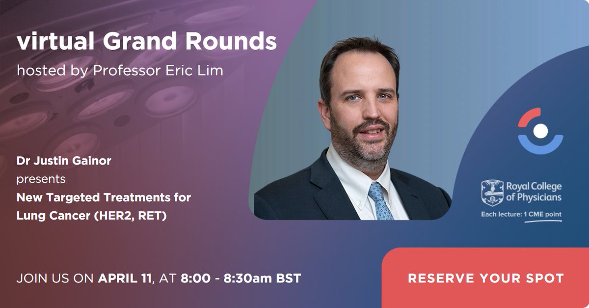 virtual Grand Rounds (@vgrandrounds) on Twitter photo Join us tomorrow at 8 am BST for an exciting session with Prof. <a href="/JustinGainor/">Justin Gainor</a>, Director of Center for Thoracic Cancers Program at <a href="/MGHCancerCenter/">Mass General Cancer Center</a>.
💡Topic: New Targeted Treatments for Lung Cancer (HER2, RET)
Register here: drericlim.com/brompton-grand…
Live attendees earn 1 CME! Join us tomorrow at 8 am BST for an exciting session with Prof. <a href="/JustinGainor/">Justin Gainor</a>, Director of Center for Thoracic Cancers Program at <a href="/MGHCancerCenter/">Mass General Cancer Center</a>.
💡Topic: New Targeted Treatments for Lung Cancer (HER2, RET)
Register here: drericlim.com/brompton-grand…
Live attendees earn 1 CME!