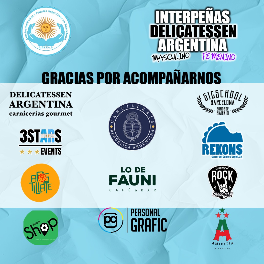 Se viene el mayor Torneo de Fútbol en Barcelona. 
El 13 ° INTERPEÑA ,con la participación de 16 equipos.
No te lo pierdas,Viernes 18 de Abril, de 9 a 19 hs.
Campo de Fútbol  Trinitat vella.