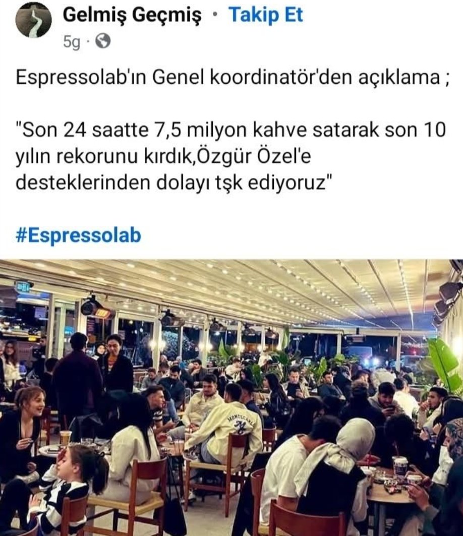 Uzaktan_Gelen__'s tweet photo. İlkokul seviyesi matematik diyor ki;

Toplam 7,5 milyon kahve, 250 şubeye eşit dağıtıldığında her bir şube başına 30 bin kahve düşer.

Eğer her kahvenin hazırlanması ortalama 5 dakika sürüyorsa, bu da şube başına toplam 150 bin dakika demektir.

150 bin dakika, 2500 saate eşittir. 2500 saat de yaklaşık 104 güne denk gelir.