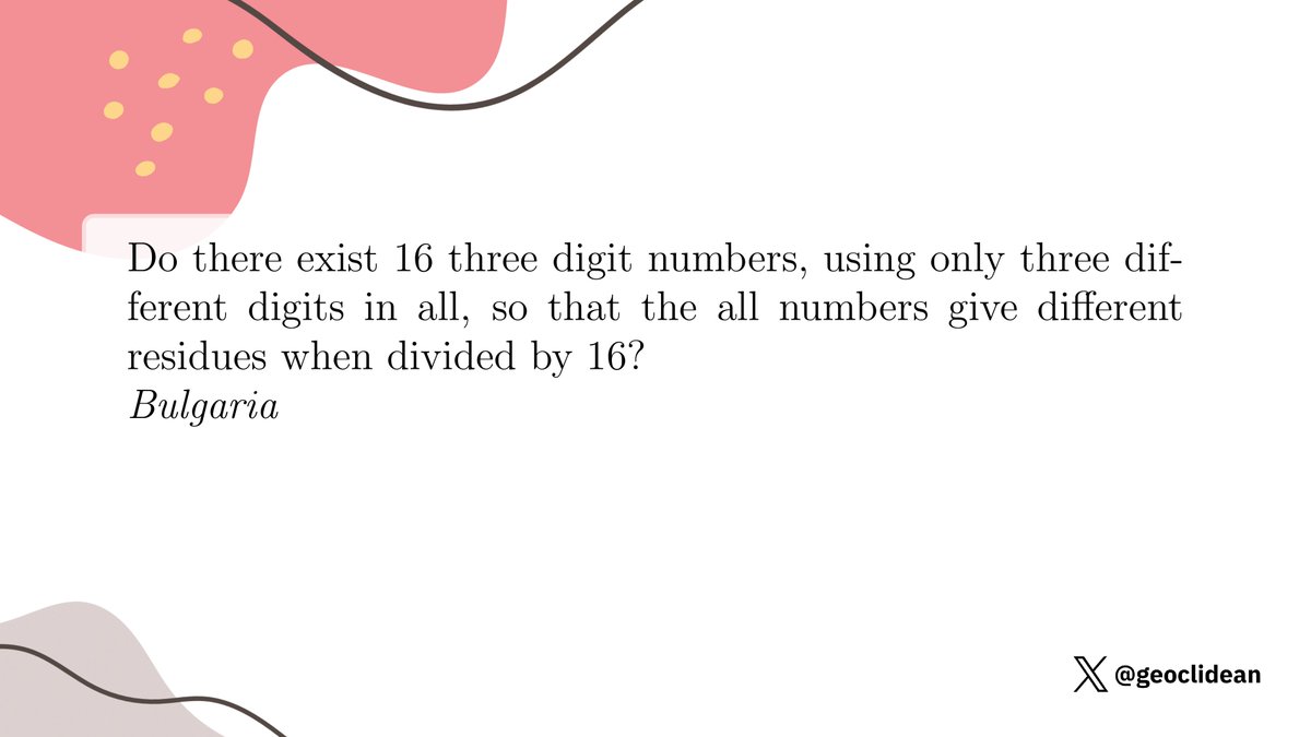 geoclidean's tweet image. mod 16
#NumberTheorySolved #NumberTheory #Residue