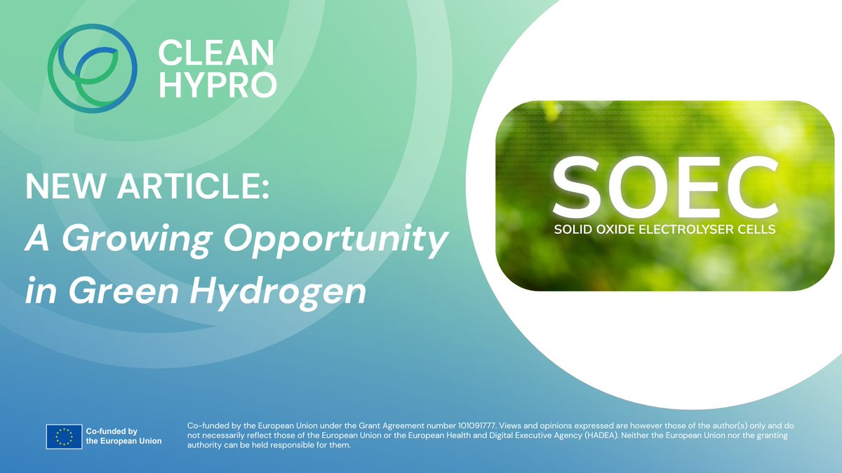 CLEANHYPRO's tweet photo. Explore a growing opportunity in #GreenHydrogen in our latest article by @Elcogen_EU!

🌿Dive into the growing demand, the role of Solid Oxide Electrolyser Cells (#SOEC) and the exciting outlook beyond 2030
🌿Learn how technologies like SOEC are driving #decarbonization efforts https://t.co/gXKXt97qXD