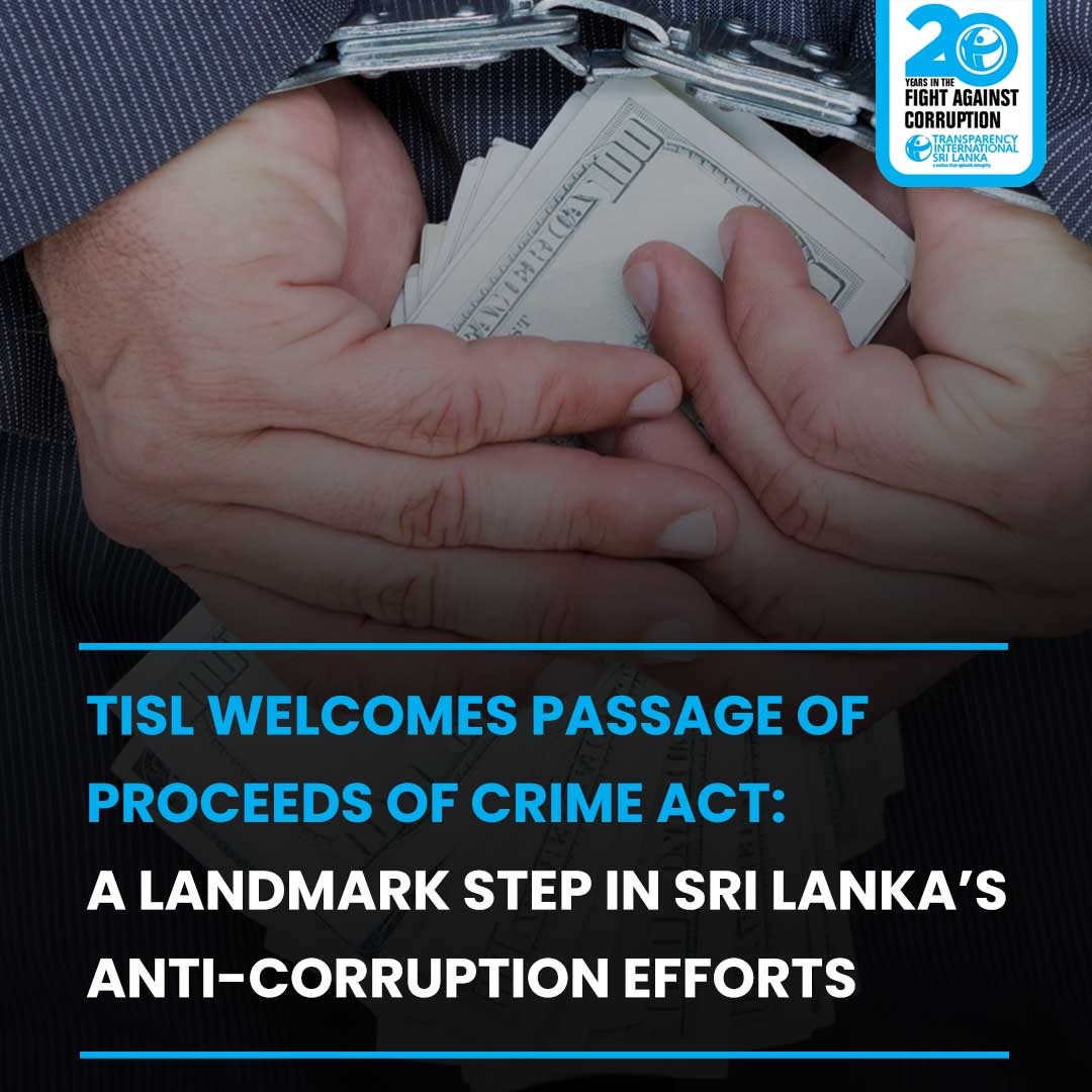 tisrilanka's tweet photo. TISL welcomes the passage of the #ProceedsofCrimeAct-a landmark move in 🇱🇰’s #fightagainstcorruption! This new #law empowers #assetrecovery, even without conviction, and targets illicit wealth & black money.
Read more: https://t.co/TyK4PKkBGy https://t.co/QBlirZY5kF