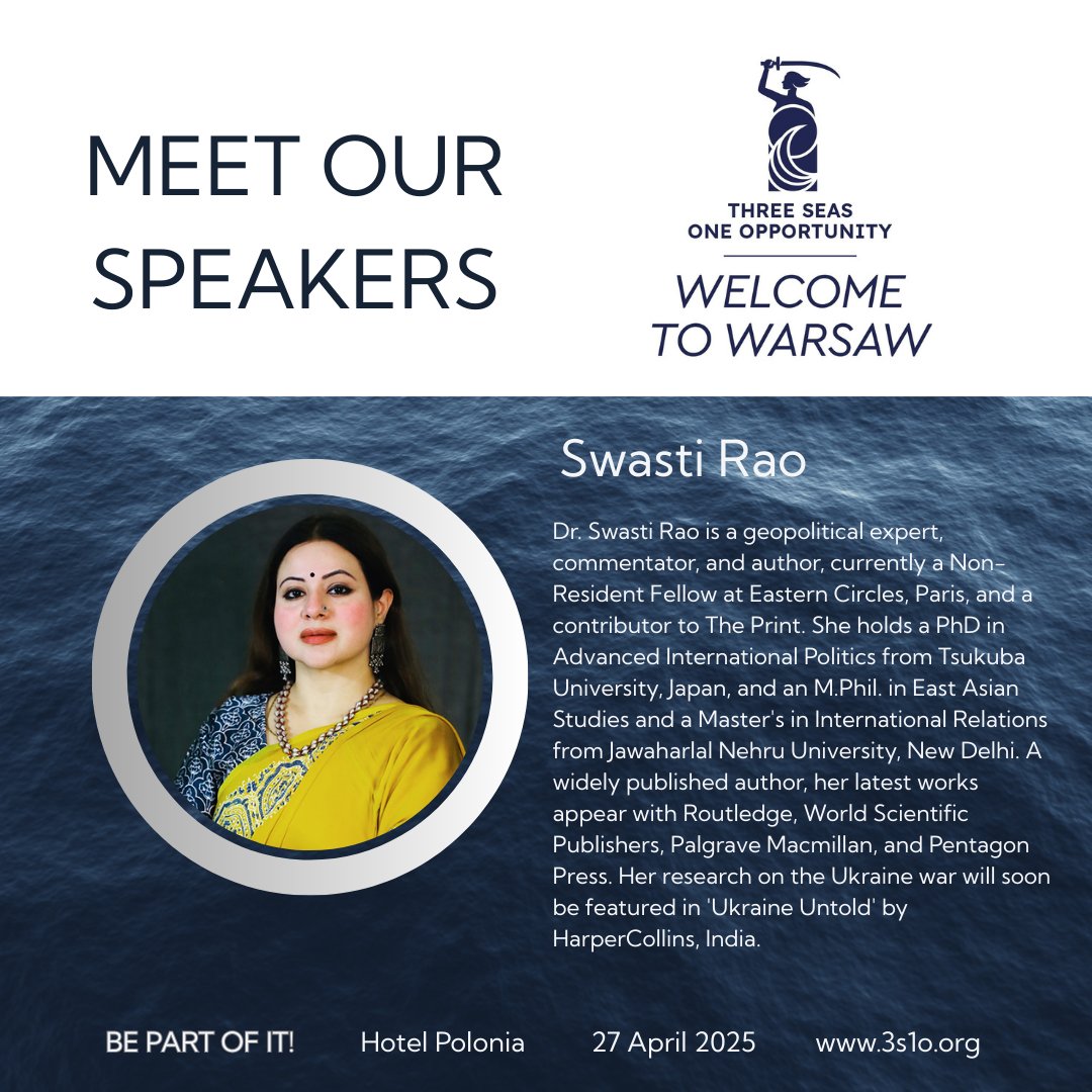 3S1OConference's tweet photo. Miło nam poinformować, że panelistką w debacie pt. ''Globalny wymiar Trójmorza'' będzie Swasti Rao @swasrao | @JindalGlobalUNI
👉 Agenda: https://t.co/VNr80e7Tdk
👉 Rejestracja: https://t.co/Pzru8gwwpP
#JoinTheEvent #3S1O #WelcomeToWarsaw #April27 #SideEvent #3SISummit2025 https://t.co/QTcWNzjSkW
