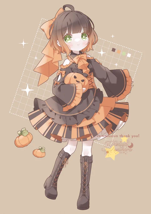 ご希望を元にキャラデザさせていただきました。上乗せたくさんいただいたので、衣装デザイン画も。リクエストありがとうございました!#Skeb #commision 