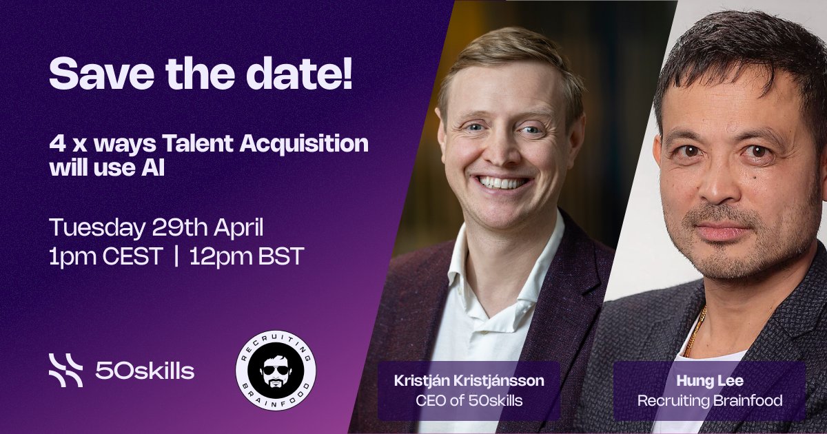 50skillsHR's tweet image. Join us for a webinar with one of recruitment’s most influential voices!

We’ll talk about smart hiring workflows, the role of AI in recruitment and how to simplify processes without losing the human touch.

Save your spot: crowdcast.io/c/50skills-hun…

#AIinRecruitment #CVscreening