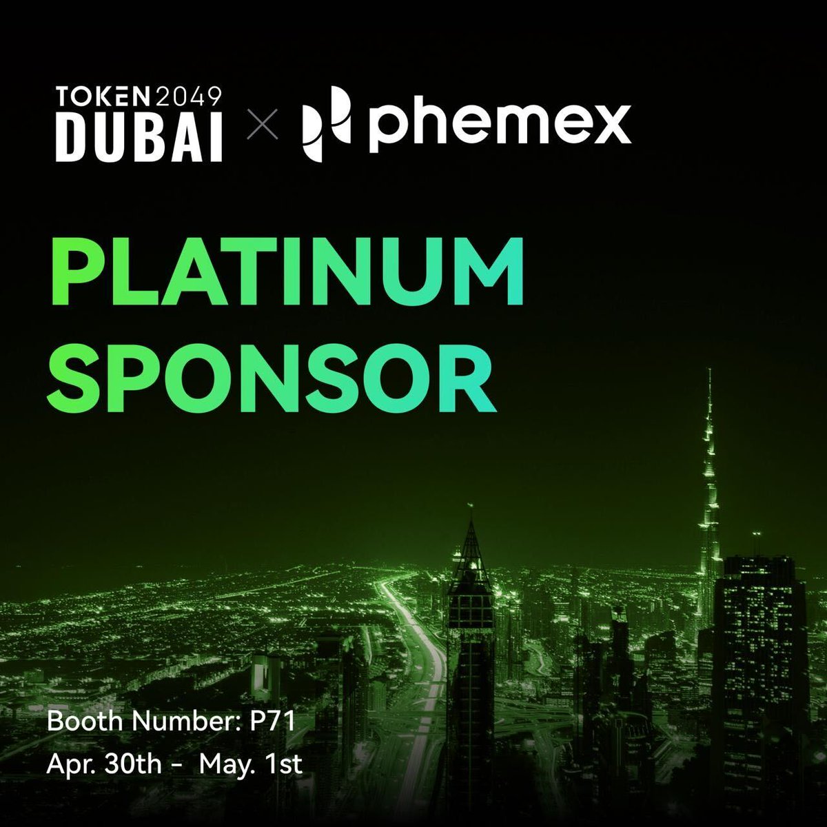 Phemex (@phemex_official) on Twitter photo Phemex Returns to TOKEN2049 Dubai as Platinum Sponsor! π <a href="/token2049/">TOKEN2049</a> 
We're thrilled to announce that Phemex is back at TOKEN2049 Dubai β this time as a Platinum Sponsor! Join us at one of the biggest crypto events of the year to explore the future of finance, trading, and Phemex Returns to TOKEN2049 Dubai as Platinum Sponsor! π <a href="/token2049/">TOKEN2049</a> 
We're thrilled to announce that Phemex is back at TOKEN2049 Dubai β this time as a Platinum Sponsor! Join us at one of the biggest crypto events of the year to explore the future of finance, trading, and