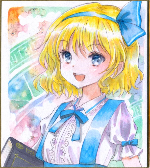 【アナログ絵】旧作アリス小色紙と神綺さまの豆色紙です 