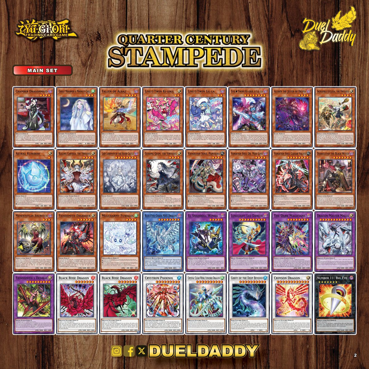 tcg_ren's tweet photo. 北米版クォーター・センチュリー・スタンピードが、4/11現地で発売されます。
ディアベルスターに閃刀姫レイなど今年のアートコレクションで収録された新規イラストのカードに加え、『白の物語』で登場した新規イラストカードも入ってます。

それ以外にも、日版にはなかった白銀の城のラビュリンス、セラの蟲惑魔、パワーツールドラゴンやバスターブレイダー、ワイトなどなど、約200〜300種類のQCレアが収録されます。

⬇️購入はこちらから
https://t.co/A34TlNoGhs