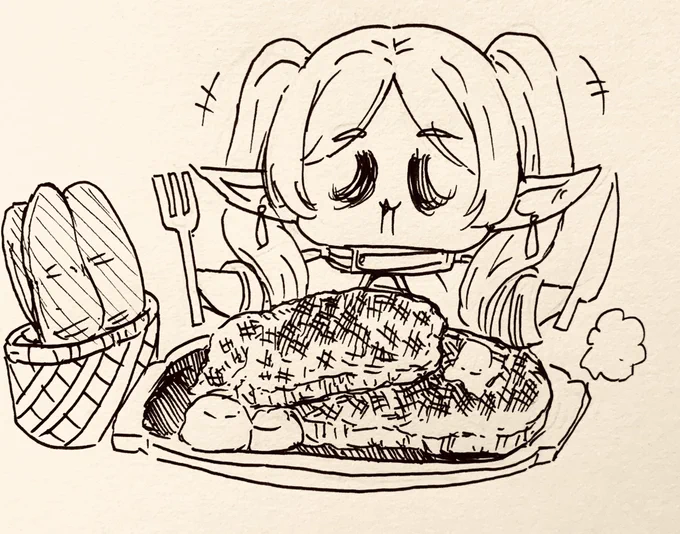 ステーキ食べるフリーレン🥩🔥 