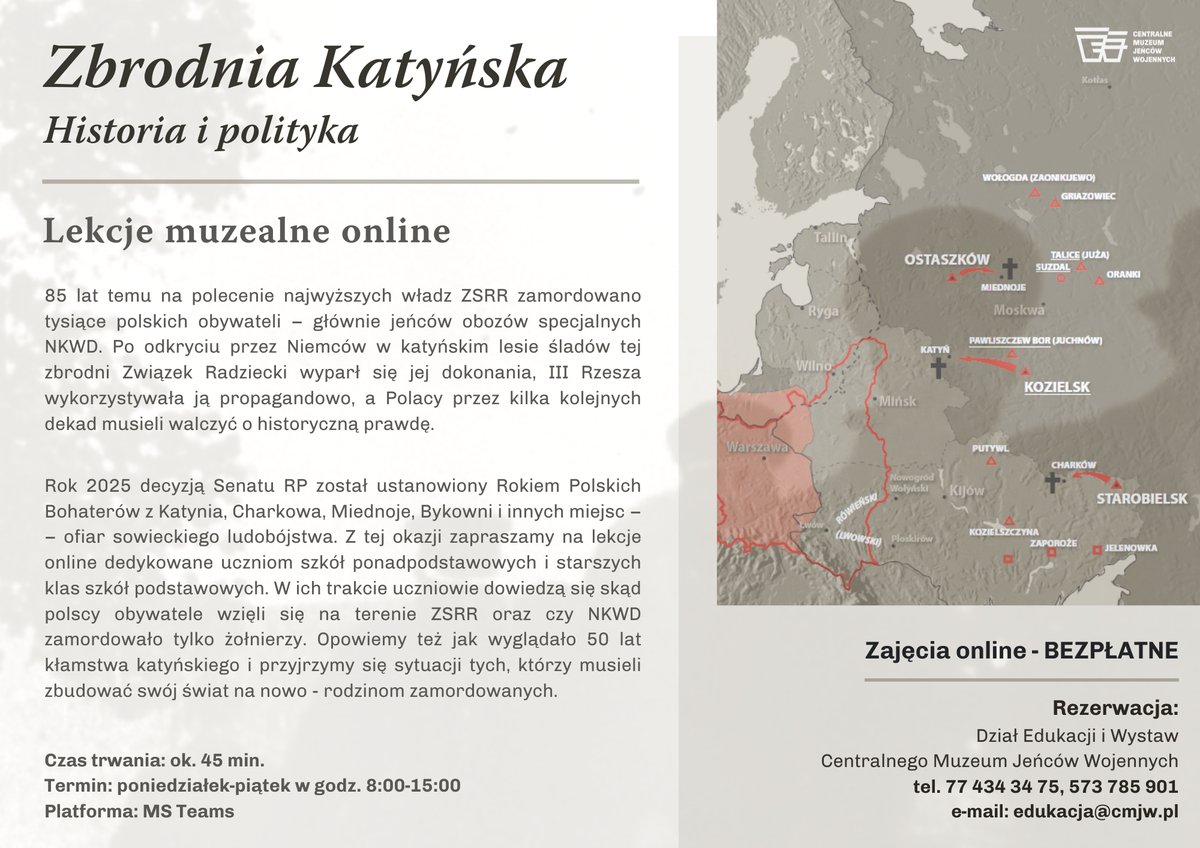 „Zbrodnia katyńska. Historia i polityka” to lekcja, której celem jest przedstawienie okoliczności tragedii, jaka spotkała polskich oficerów (i nie tylko!) przetrzymywanych w obozach NKWD. A także wyjaśnienie powodów i skutków mistyfikacji zbudowanej przez ZSRRZ wokół tej zbrodni.