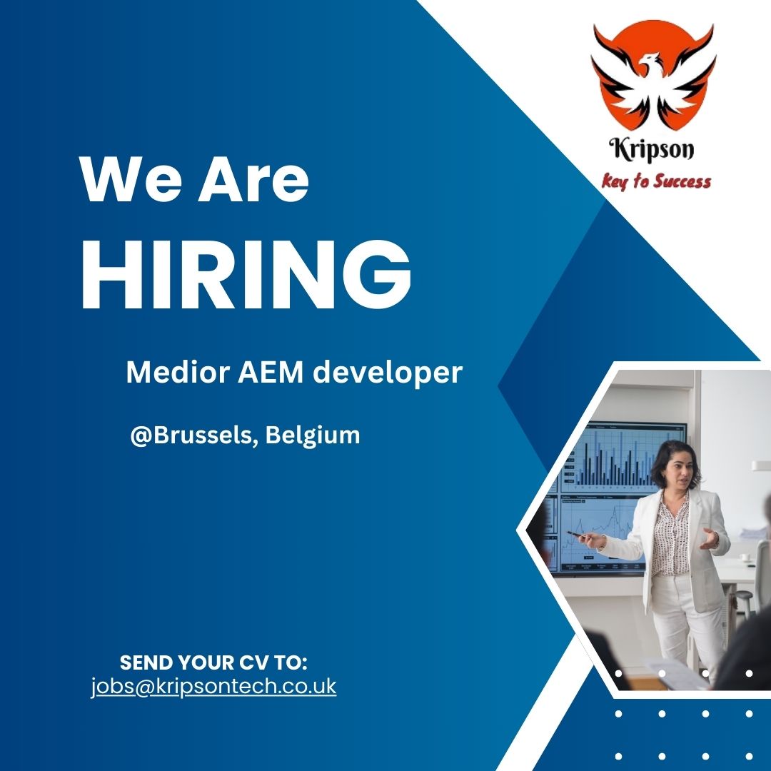 KripsonTech's tweet image. We&apos;re Hiring!

Position: Medior AEM developer
Location: Brussels, Belgium

Apply now!
📧 Send your CV to: jobs@kripsontech.co.uk

#Hiring #AEMDeveloper #TechJobs #BrusselsJobs #AdobeExperienceManager #KripsonTech #DeveloperJobs
