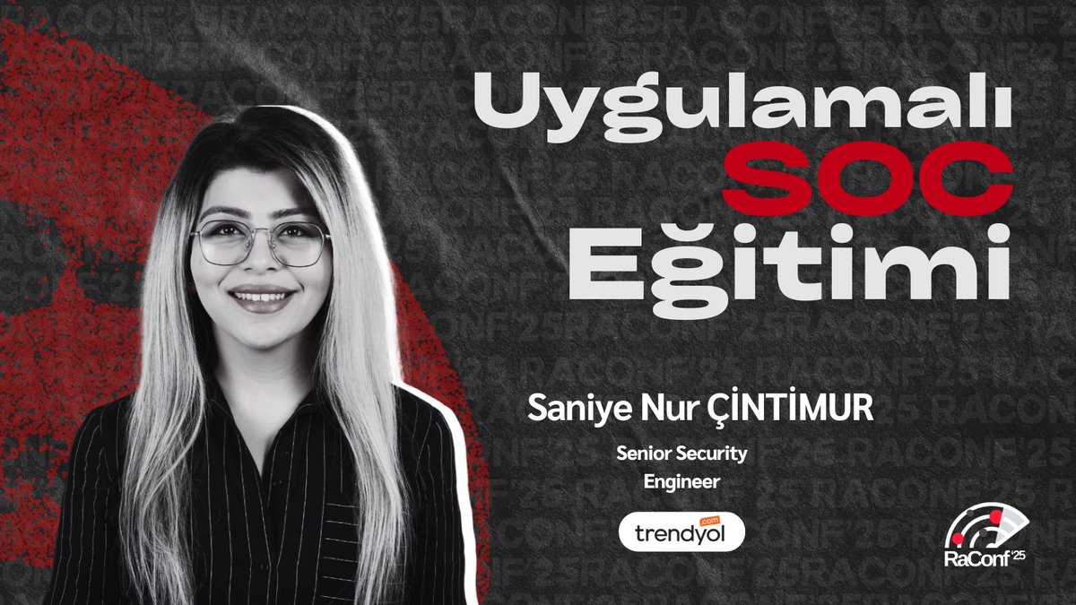 26-27 Nisan Cumartesi ve Pazar olmak üzere 2 gün boyunca "Uygulamalı SOC Eğitimi" konulu eğitim ile 
Sayın Saniye Nur Çintimur bizlerle olacaklar.

Detaylı bilgi için: raconf.com

<a href="/saniyenur0/">Saniye Nur Ç.</a> 

#Raconfradarındayım
#Raconf
#Saüsiber