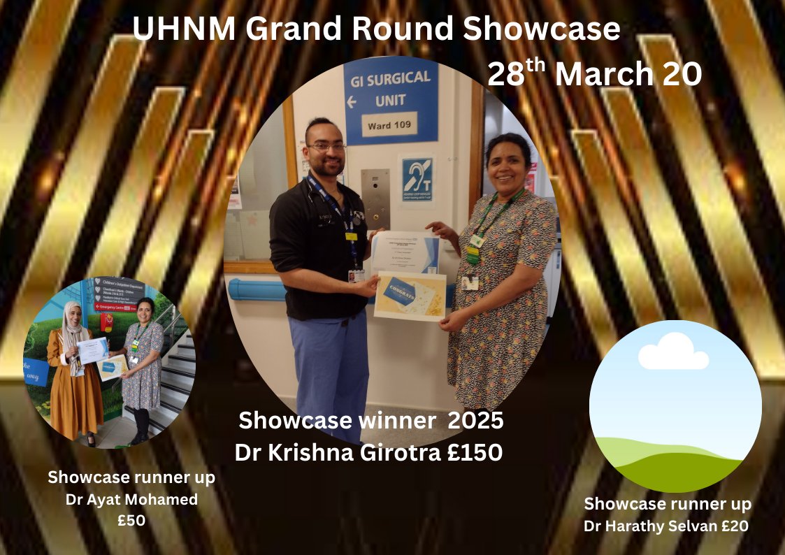 Congratulations to our Showcase winners for March.  It was a fantastic session with some excellent talks.  So well done to all who took part only #UHNMGrandRound
