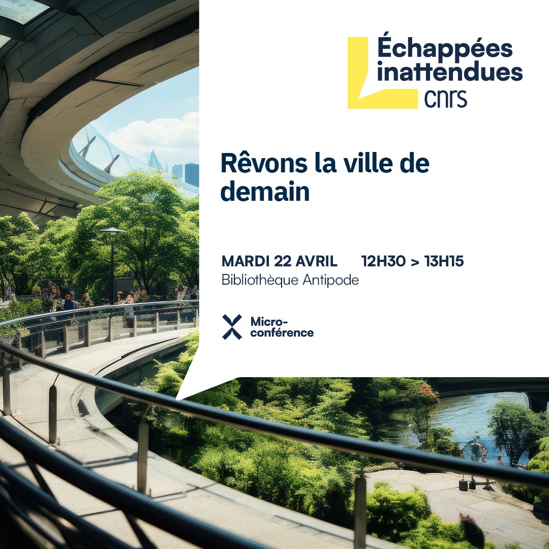 CNRS Bretagne et Pays de la Loire (@cnrs_dr17) on Twitter photo #EchappéesInattendues 🏙️ | Le 22 avril à 12h30, découvrez à la bibliothèque l’<a href="/antipoderennes/">Antipode</a> de #Rennes, la micro-conférence « Rêvons la ville de demain » avec 2⃣ scientifiques et un écrivain.
Venez explorer, échanger et rêver la ville du futur ❗️
▶️ bretagne-pays-de-la-loire.cnrs.fr/fr/evenement/l… #EchappéesInattendues 🏙️ | Le 22 avril à 12h30, découvrez à la bibliothèque l’<a href="/antipoderennes/">Antipode</a> de #Rennes, la micro-conférence « Rêvons la ville de demain » avec 2⃣ scientifiques et un écrivain.
Venez explorer, échanger et rêver la ville du futur ❗️
▶️ bretagne-pays-de-la-loire.cnrs.fr/fr/evenement/l…