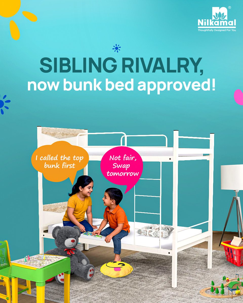 From late-night whispers to ‘who gets the top bunk’ battles-siblings make every space more fun! 
Happy National Siblings Day!​

Explore our “Beds collection”. Visit our website - link in the bio.​

#Nilkamal #furniture #NilkamalFurniture #NilkamalLimited