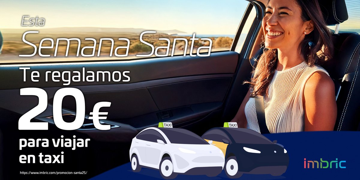 ¿Sabes que #Imbric te acompaña en más de 300 ciudades? 😃

Hasta el 20/04, viaja en #taxi con Imbric con: ¡Hasta 20€ para tus próximos 10 viajes!

➡️ Introduce el código SANTA25 en la sección promociones 🔉de la app o pincha aquí ow.ly/pp1w50Vy0YR desde tu móvil